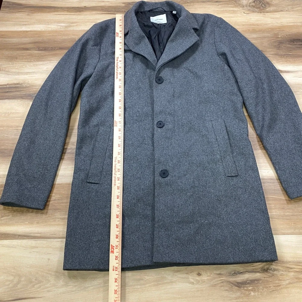 Jack & Jones Overcoat Mens Medium Minimalist Heritage Gray Long Topcoat